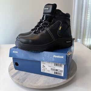 New‎ Reebok Unisex Black Leather Work Boots Trainex Size Men's 8.5 Wmn's 10.5